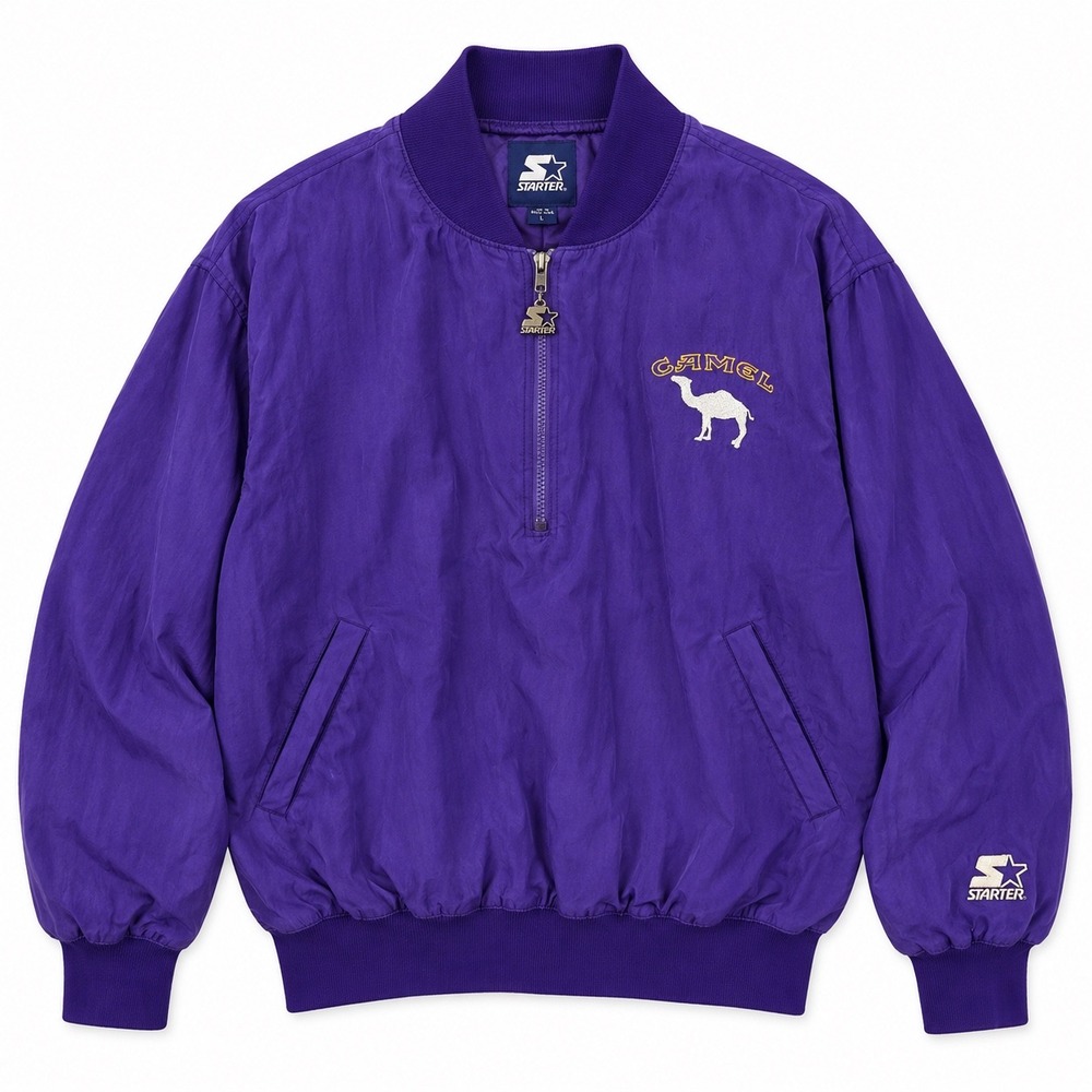 Vintage Starter Camel Windbreaker Jacket Mens Size L Purple Pullover Nylon Bloke